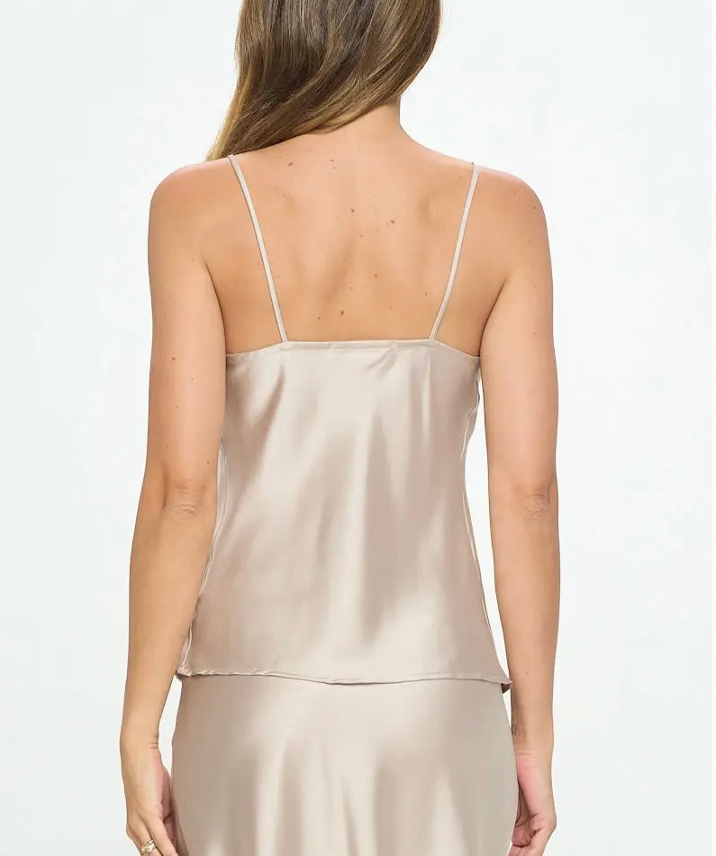 Silky Satin Tank Top- Beige