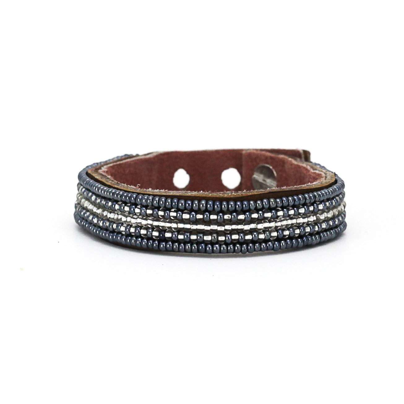 Small Silver and Slate Stripe Leather Cuff Bracelet by Swahili Coast