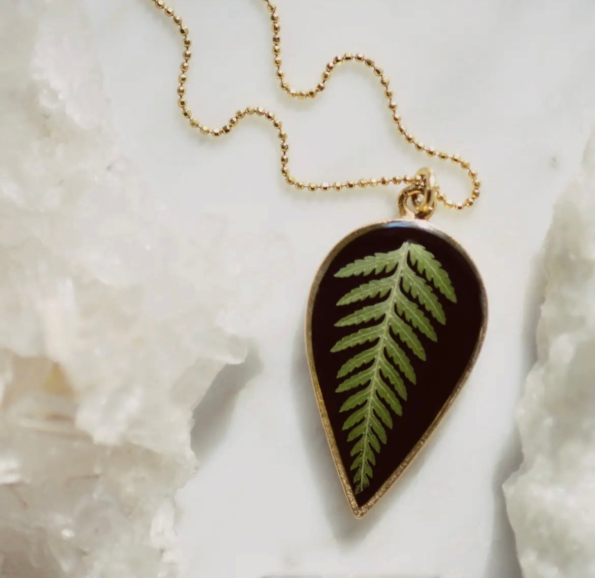 Pressed Fern Necklace with Black Enamel by Cameoko