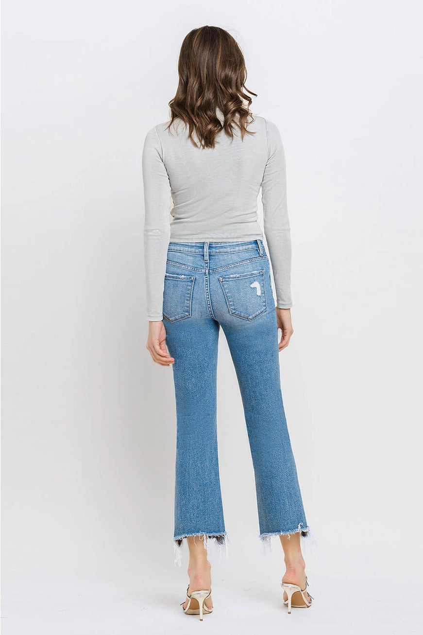Mid Rise Frayed Hem Ankle Bootcut Jeans by Flying Monkey