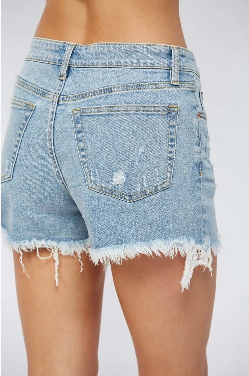 High Rise Button fly Shorts by Mica Denim