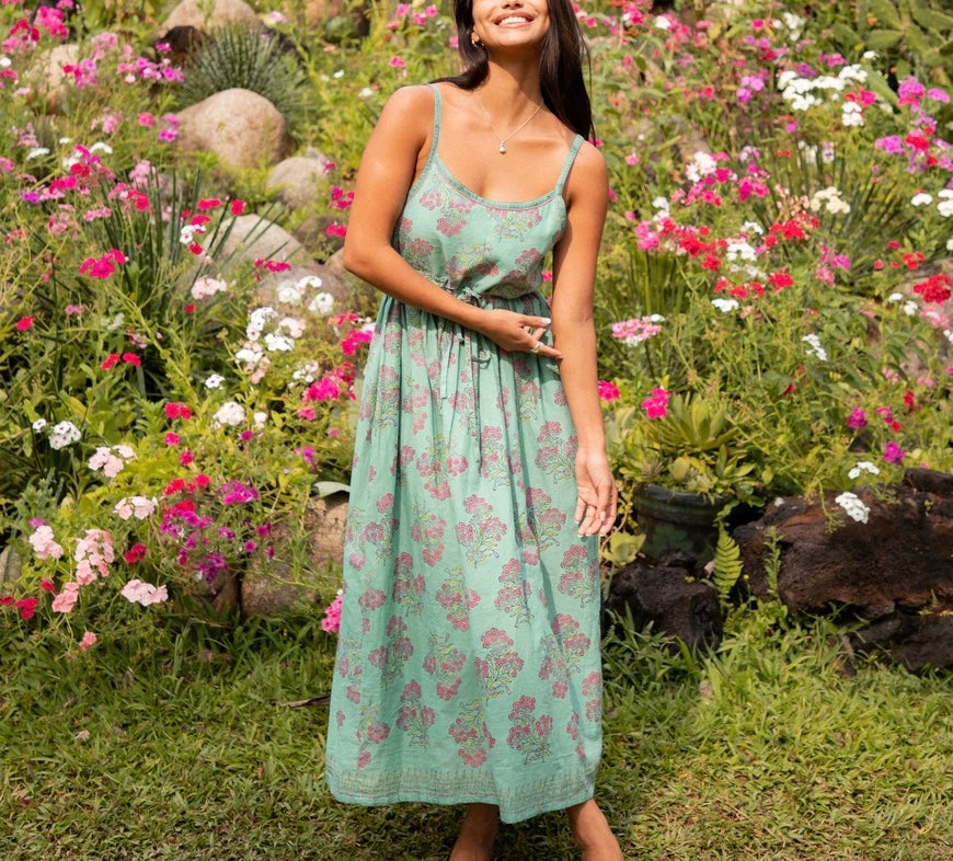 The Amelia Strappy Block Printed Sundress