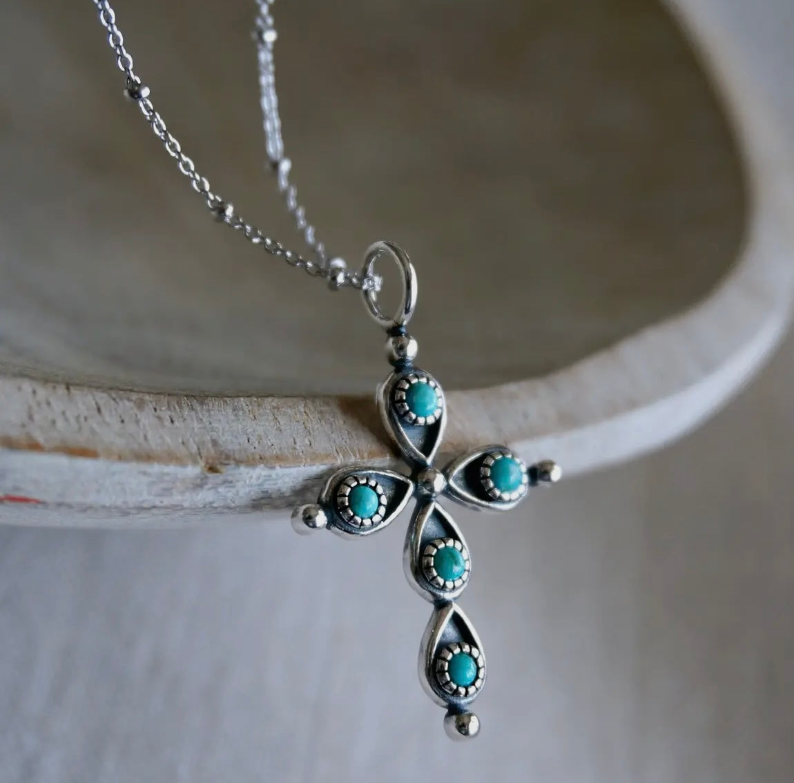 Giulia Turquoise Cross Necklace by Sowell Jewelry