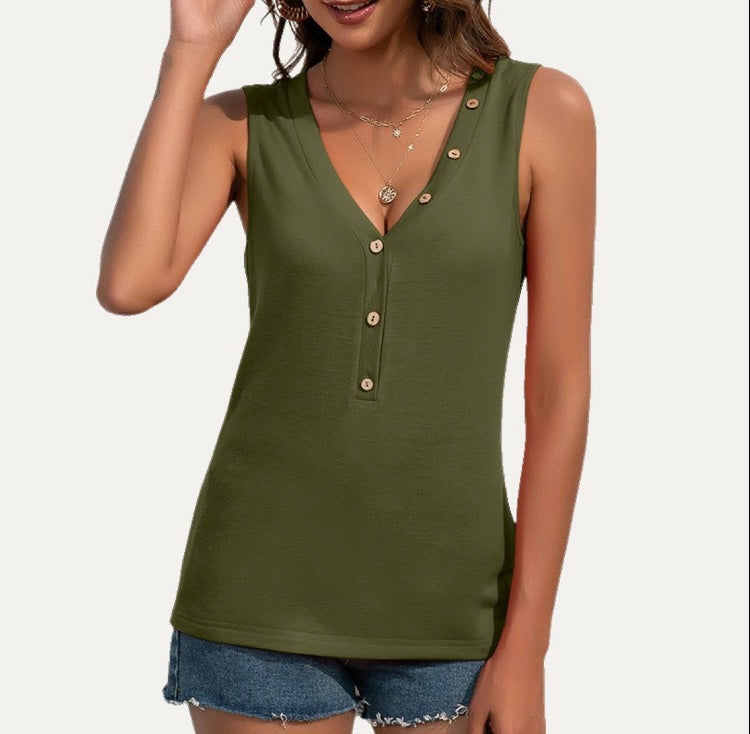 Olive Green Sleeveless Tank Top 