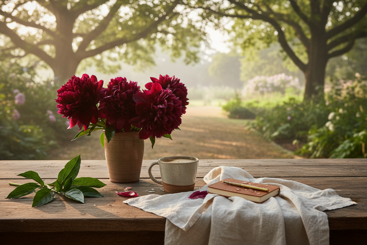Morning Coffee & Peonies