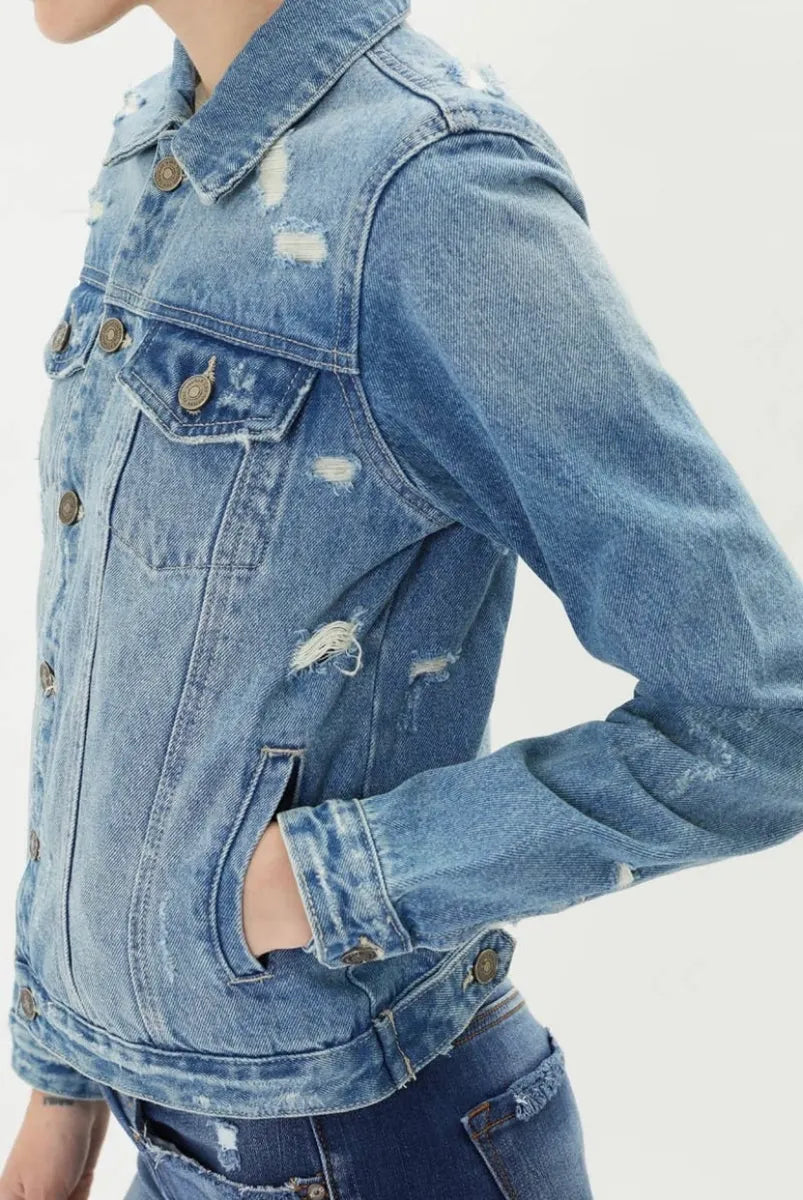 Dance & Marvel Women's Long Sleeves Medium Wash Button Up Jean Jacket -  Shop Linda's Stuff