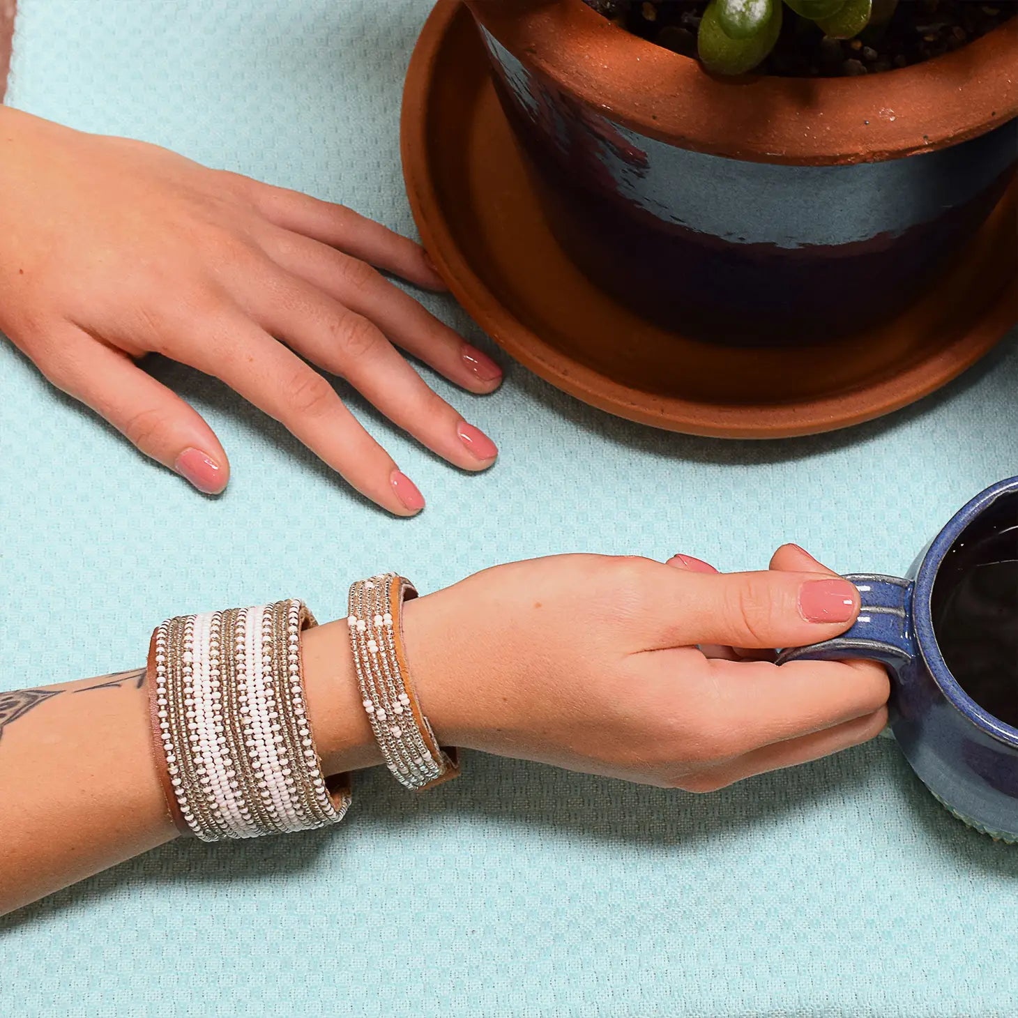 Small Silver Chevron Leather Cuff by Swahili Coast