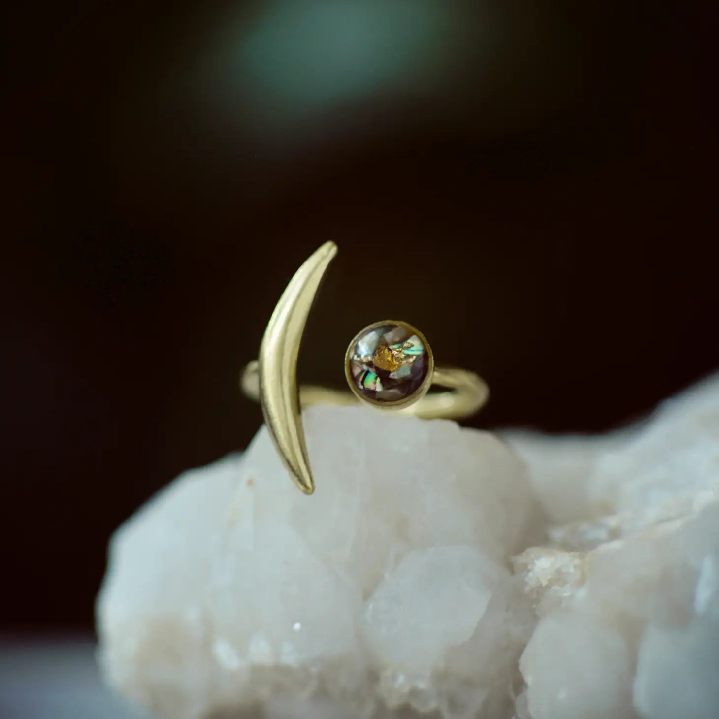Slender Moon Brass Adjustable Ring