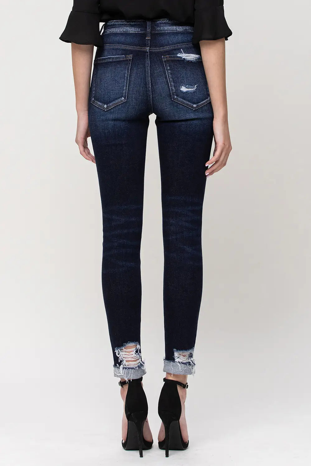 Mid Rise Skinny Cropped Jeans with Cuff by Flying Monkey