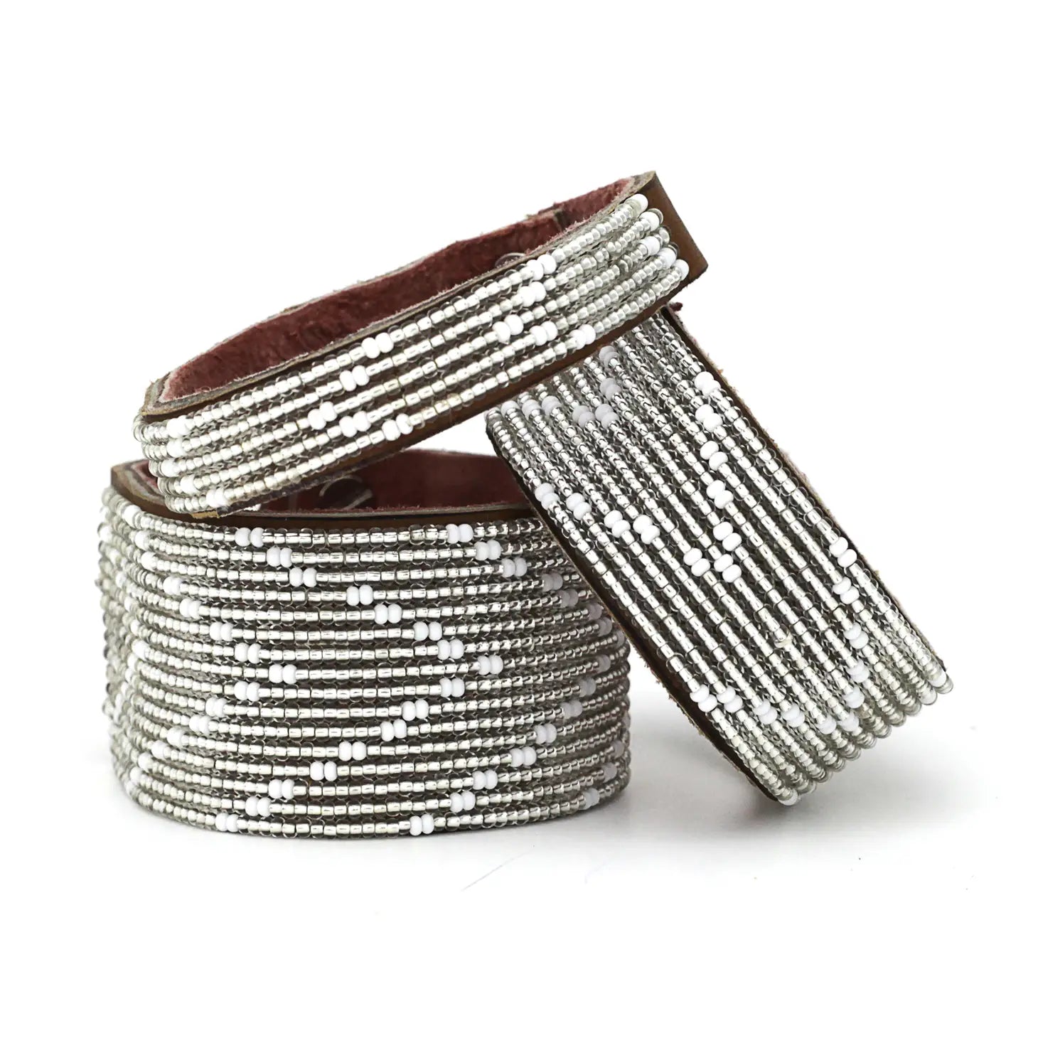 Small Silver Chevron Leather Cuff by Swahili Coast