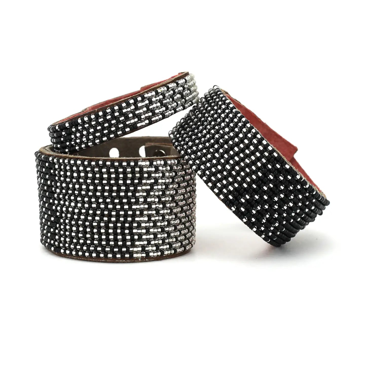 Small Black and Silver Ombre Leather Cuff by Swahili Coast