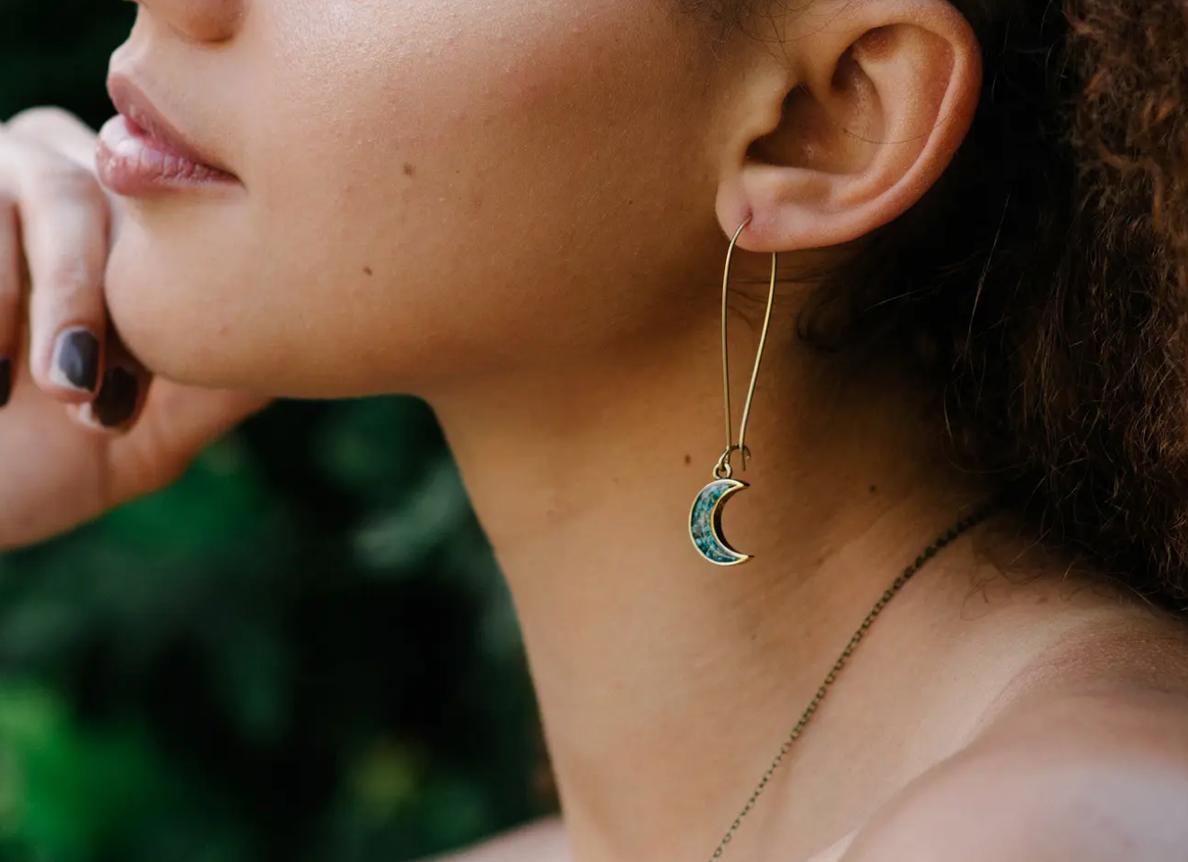 Crushed Gemstone Moon Dangle Earrings by Cameoko Jewelry