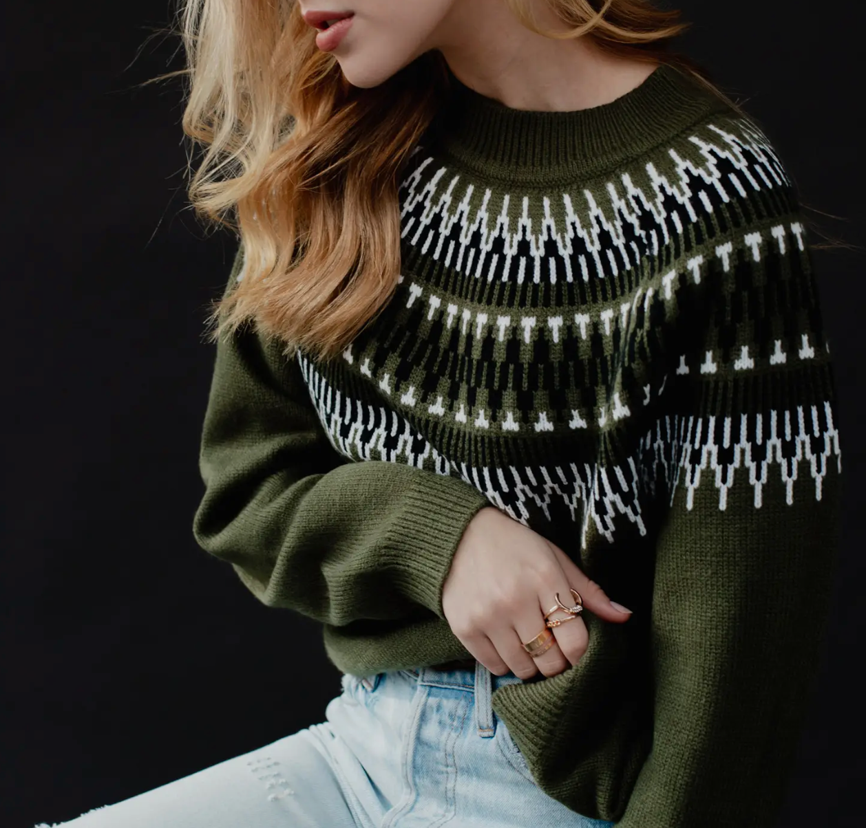 Green & Black Printed Sweater by Panache Apparel Co.