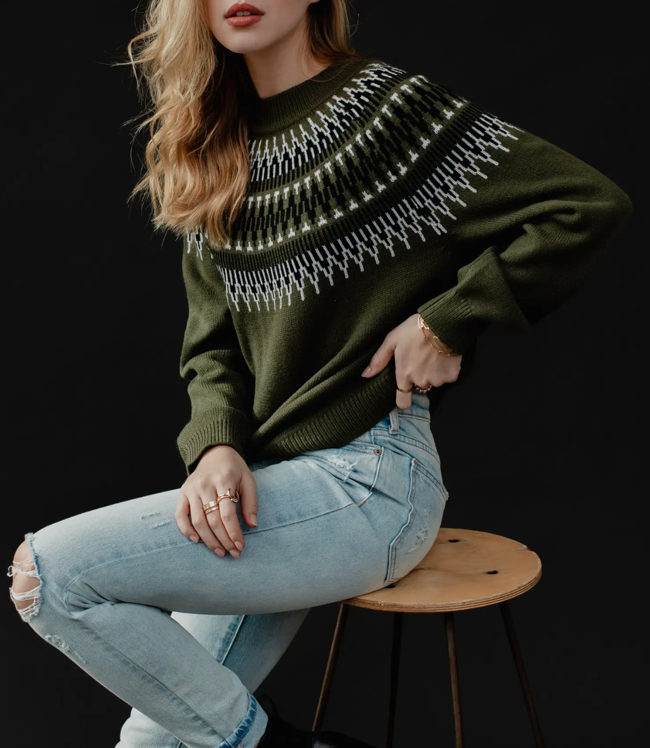 Green & Black Printed Sweater by Panache Apparel Co.