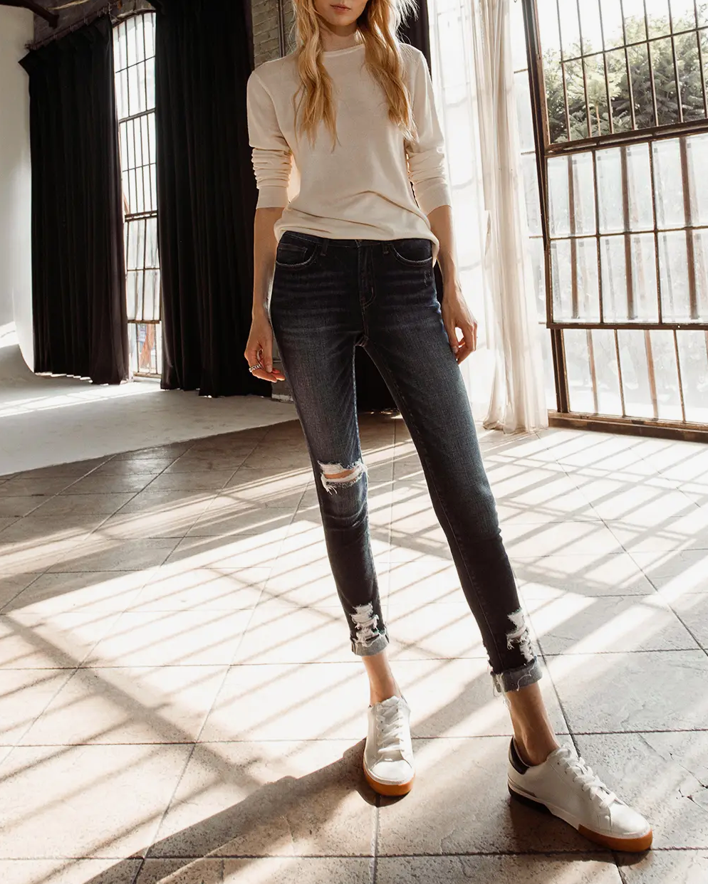Mid Rise Skinny Cropped Jeans with Cuff by Flying Monkey