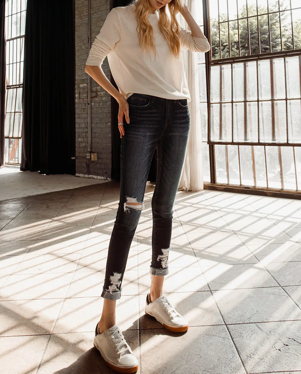 Mid Rise Skinny Cropped Jeans with Cuff by Flying Monkey