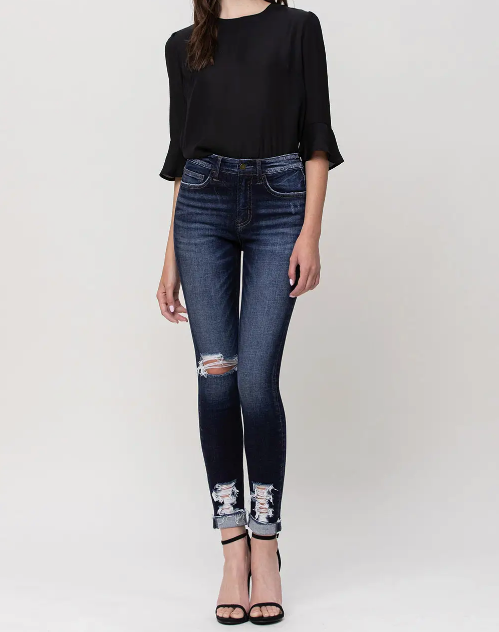 Mid Rise Skinny Cropped Jeans with Cuff by Flying Monkey