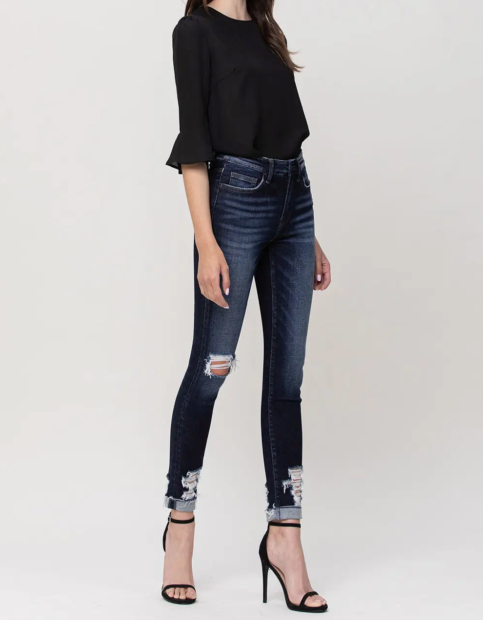 Mid Rise Skinny Cropped Jeans with Cuff by Flying Monkey