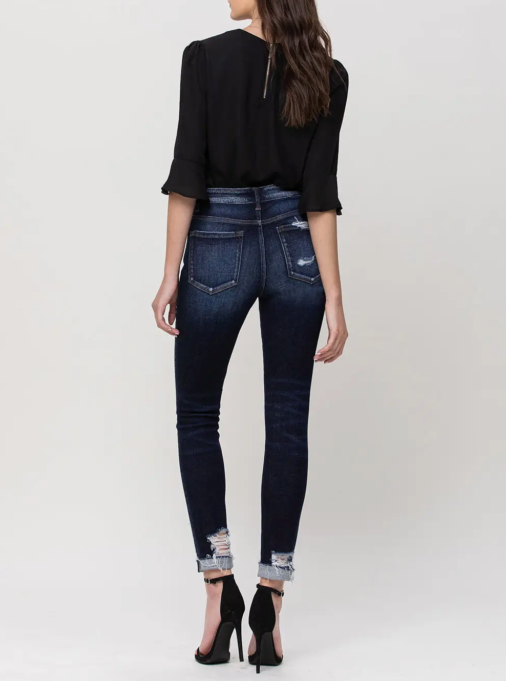 Mid Rise Skinny Cropped Jeans with Cuff by Flying Monkey