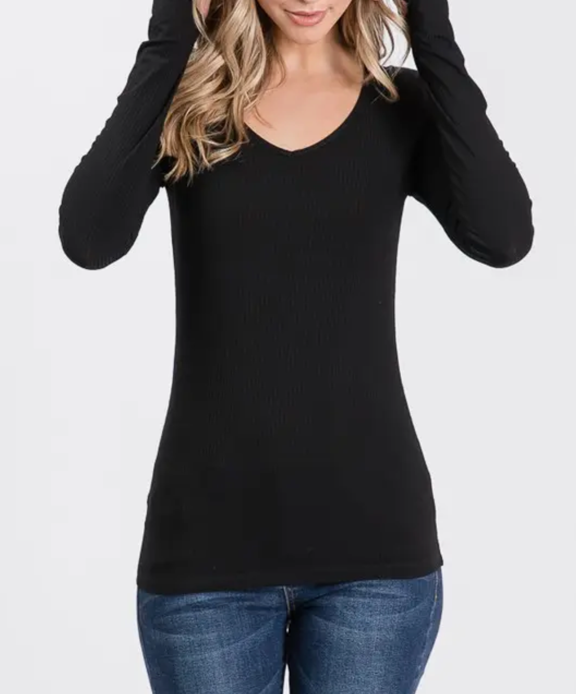 Long Sleeve V-Neck Ribbed Top