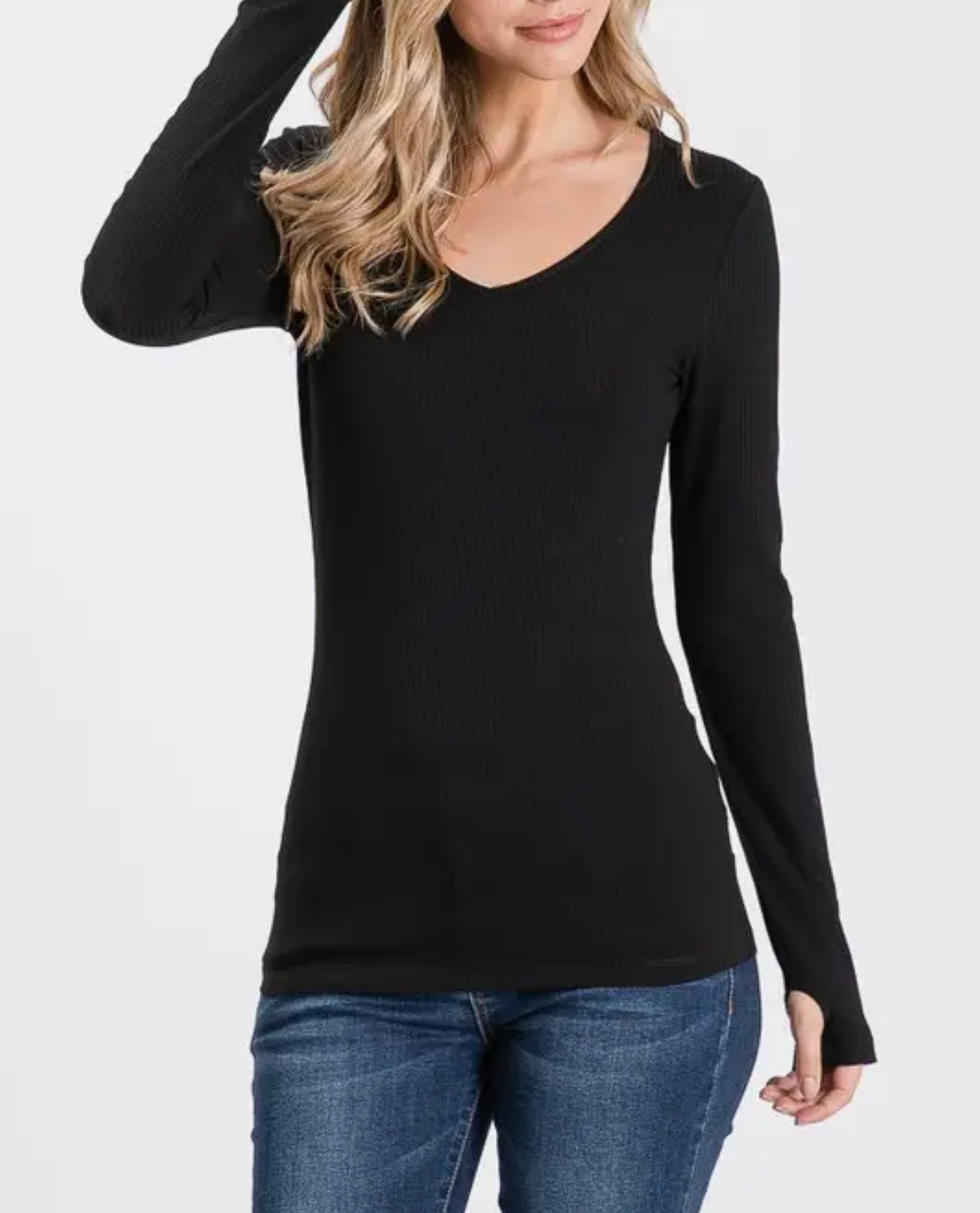 Long Sleeve V-Neck Ribbed Top
