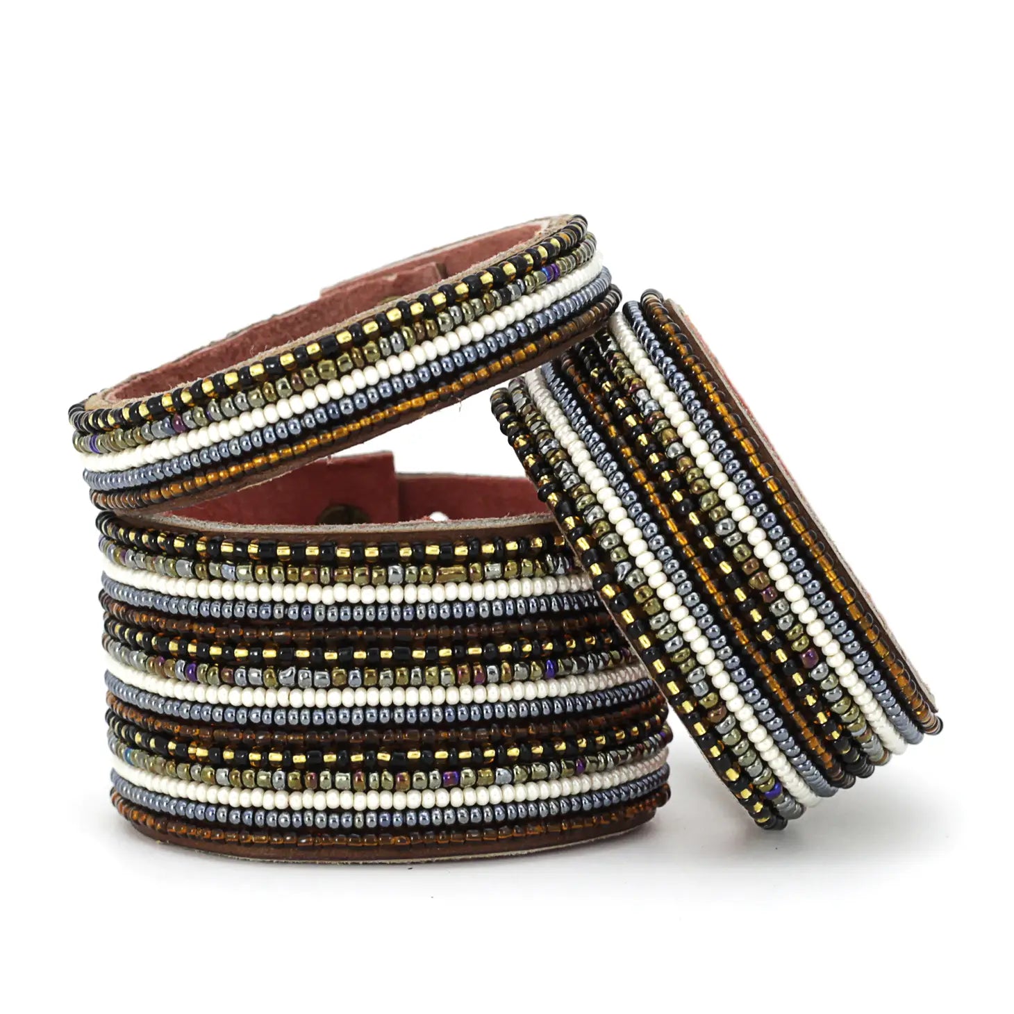 Small Neutral Stripe Leather Cuff by Swahili Coast